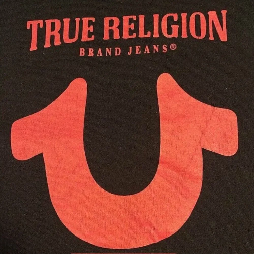 TRUE‎ RELIGION Loungewear Tank Top Men's Horseshoe RED Logo MEDIUM BLACK muscle
